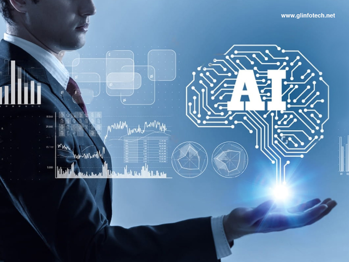 AI brain in the hands of a business man