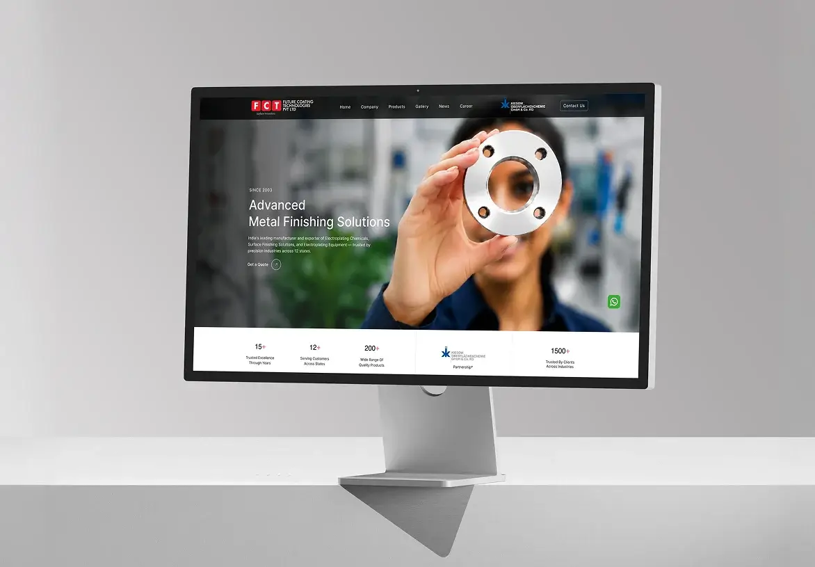 A modern digital platform for an industrial surface engineering company, showcasing advanced electroplating chemicals, metal finishing solutions, and technical expertise.